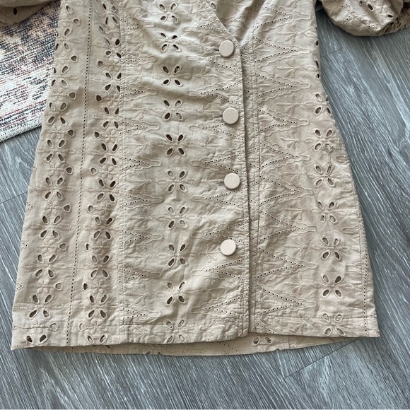 INC Brown Eyelet Puff Sleeve Mini Wrap Dress - Picture 3 of 11